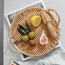 Mo Yumo original design creative handmade round double ear rattan tray multifunctional fruit tray breadboard