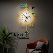 Modern creative wall lamp clock Wall home living room wall clock Nordic light luxury fashion simple Net red clock hanging