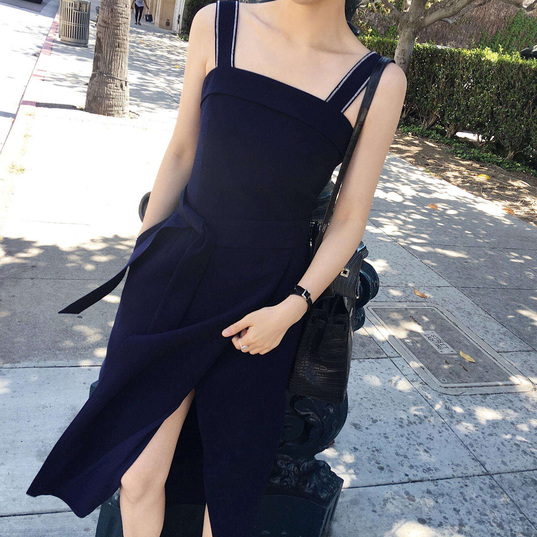 ◆ANNA◆气质显瘦吊带连衣裙背带长裙背心裙子2018春装新款女装黑