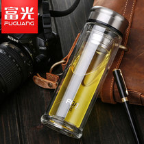 Fuguang glass double transparent mans personal home portable water cup with cover heat-resistant tea cup children