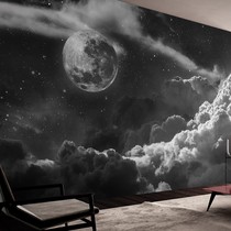 3D stereo space starry sky universe wallpaper science fiction childrens room ins black and white live background bedroom moon wallpaper
