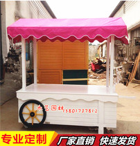 Wooden night market food truck Mobile booth car sales rack Shopping mall float promotion table Hand-pushed fruit sales car