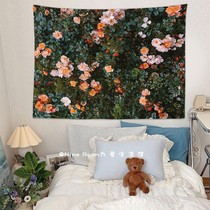 Retro style ins background cloth rose flower wall bedroom bedside hanging cloth rental room renovation dormitory decorative wall tapestry