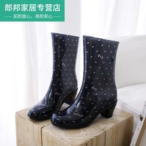 High-heeled rain shoes womens fashion outside wearing middle tube Korean water boots ladies water shoes cute sunny rain boots anti-slip rubber shoes
