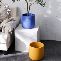 Nordic flower pot creative Blue yellow green plant indoor plant Balcony decoration simple vase large diameter ceramic clay pot