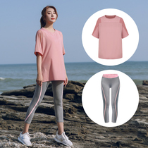 Yoga clothes women's large and loose gym fast drying clothes fat mm200jin morning running suit summer running clothes