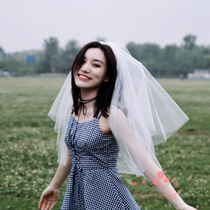Veil photo props ins wind net celebrity super flash girl bride married Korean travel shooting simple short headdress