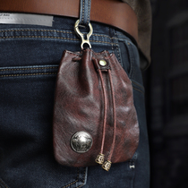 Handmade Genuine Leather Zero Wallet Retro Cow Leather Lady Key Bag Multifunction Tannic Leather Waist Hanging Containing Small Hanging Bag Tide