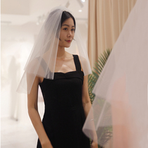 2020新款短头纱头饰新娘女短款结婚纱简约双层发梳素纱旅拍款