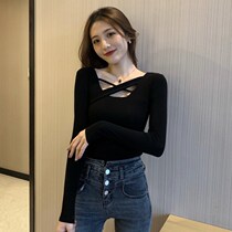 Tide brand black long sleeve T-shirt women autumn and winter 2021 New Sexy Slim cotton top with base shirt Women