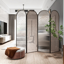 Simple and light luxury Changhong glass screen folding mobile new Chinese wrought iron rattan partition bedroom living room shielding baffle