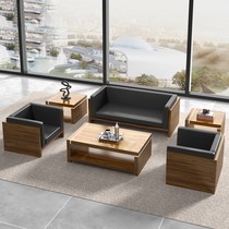 Office sofa coffee table combination business reception reception simple modern trio plate leather office sofa