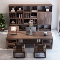 New Chinese style big class simple modern all solid wood high-end atmospheric desk desk President table black walnut custom