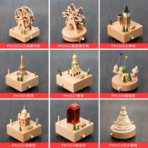 Wooden music box solid wood train piano Trojan horse Ferris wheel music box ornaments Valentine Christmas birthday gift