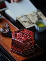 Hand made small leaf red sandalwood hexagon green sandalwood incense burner home large agarwood pan incense stove ornaments