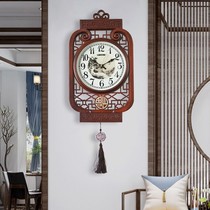 China Wind Perpetual Calendar Clock Hanging Bell New Chinese Light Lavish Solid Wood Silent Home Living Room Atmospheric Clock Quartz L