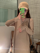 Sweater dress with coat women's knee long winter with French knit dress small base