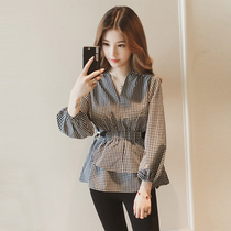 2020 Spring loaded with new Korean version personality 100 Lap Ocean Gas Plaid Shirt Woman Dress Temperament Cashew Lantern Sleeve Shirt Tide
