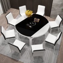 Solid wood dining table and chair combination modern simple round table dining table table telescopic folding table household small apartment