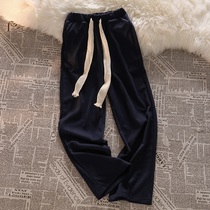 Design sense Little crowdsourced drawing rope Pants Woman Straight Barrel Broadlegged Pants 2021 Early Autumn New High Waisted Chic Port Taste Pants