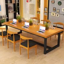 American Loft Solid Wood Meeting Table Long Table Strip Table Iron Art Desk Desktop Computer Desk Desk Iron Art Table