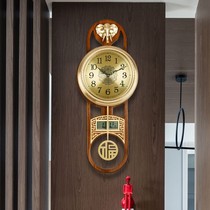 New Chinese perpetual lunar calendar pure copper hanging bell living room home fashion light extravagant modern wall-mounted clock Creative Euroclock