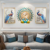 European wall clock background wall decoration Chinese wind clock Peacock Clock Wall Wall creative pendant decoration painting living room