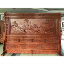 Dongyang wood carving floor screen beautiful mountain river screen seat screen Chinese style solid wood carving screen living room partition