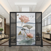 Modern Chinese office screen partition living room entrance door cover solid wood porch carved grid fence seat screen