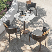 Outdoor table and chairs kit combined solid wood balcony single chair patio waterproof sunscreen rattan chair three sets outdoor furniture