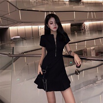 Fashion temperament Harajuku style Hepburn Little Kuroshio womens summer new retro Platycodon grandiflora dress thin