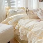 Washed cotton embroidery four-piece cotton pure cotton girl heart embroidery princess style quilt cover ruffle bedding