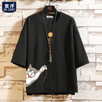 Spring and summer seven sleeve t-shirt men's fashion brand clothes short sleeve plus fat plus plus size trend fat loose middle sleeve