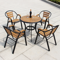 Plastic Wood Table And Chairs Outdoor Leisure Furniture Outdoor Patio Balcony Backrest Chair Walking Street Aluminum Alloy Table And Chairs Combination