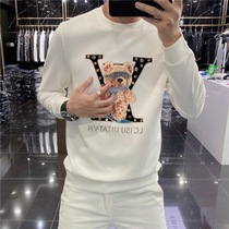 European goods spring and autumn clothes mens slim trend Net red hot diamond printing long sleeve pullover coat mens Tide brand wear