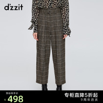 dzzit 2019 winter counter new khaki wool thin plaid high-waist pants women 3G4Q4143N