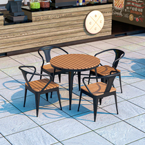 Brief outdoor table and chairs courtyard Leisure terrace Café outdoor small round table plastic wood outside placement of table and chairs combination