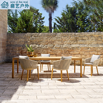 Outdoor Patio Preservative Teak Wood Long Table And Chairs Combined Villa Hotel Outdoor Terrace Garden Terrace Garden Terrace Casual Rattan