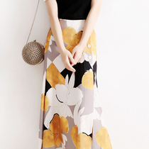 Floral skirt women's summer irregular oil painting style high waist elegant temperament umbrella skirt medium long color A-line skirt