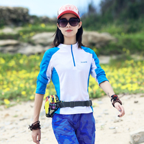 Outdoor quick-drying t-shirt womens stand-up collar long-sleeved running sports climbing hiking fitness elastic breathable quick-drying clothes for women