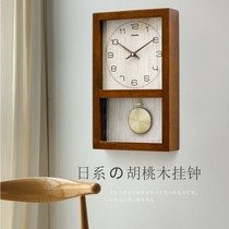 Japanese style simple solid wood clock home wall clock living room new Chinese creative hanging watch Nordic retro clock Wall