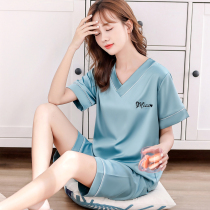 冰丝睡衣女夏季薄款套装夏天女士中裤五分裤两件套仿真丝绸家居服