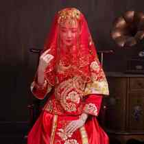 高档蕾丝喜帕刺绣头巾嫁妆头纱红色大红结婚盖头新娘新款喜庆配饰