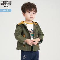 TeenieWeenie Kids bear childrens clothing male baby 2021 Winter fashion military green hooded cotton clothing tide cool