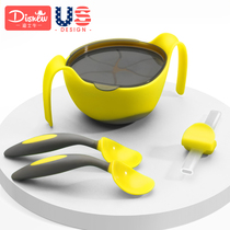 Baby soup straw bowl Suction cup bowl spoon Baby childrens silicone three-in-one artifact tableware set Baby auxiliary food bowl