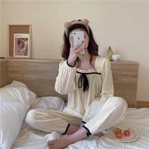 Pajamas girl Autumn suit students French sweet casual home wear two-piece long sleeve trousers loose pajamas