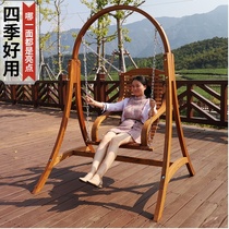 Courtyard swing anti-corrosion solid wood single swing Outdoor cradle chair Balcony hanging basket Outdoor hanging chair Garden rocking chair