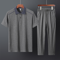 Middle aged and elderly sports suit men's summer straight casual pants pants dad cotton short sleeve T-shirt grandpa sports suit