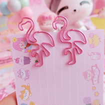 Japanese ins Wind girl heart pink mini Flamingo metal note clip clip creative storage clip