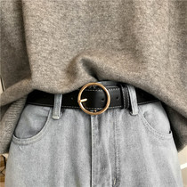 Korean retro round buckle belt female wide simple Joker Korean casual pin buckle belt student decoration jeans belt